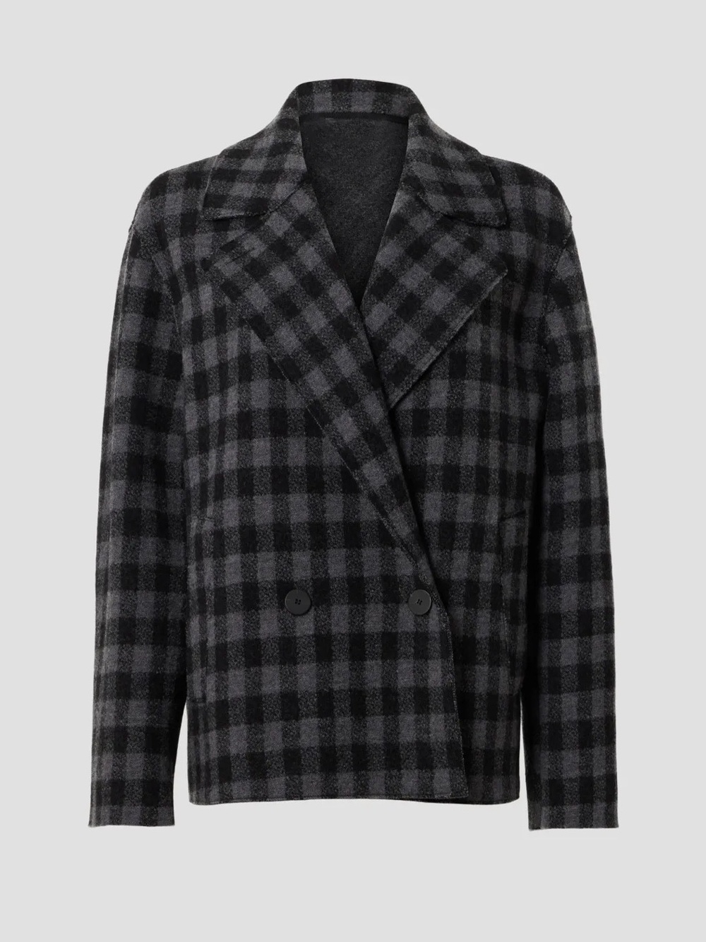 Women's Double-Breasted Plaid Blazer in Black and Grey